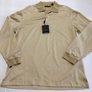 Greg Norman Men's Gray Long Sleeve Polo Shirt Play Dry Beige Lightweight Large
